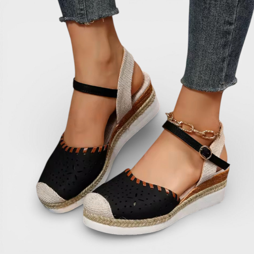 Perforated Espadrille Wedge Sandals