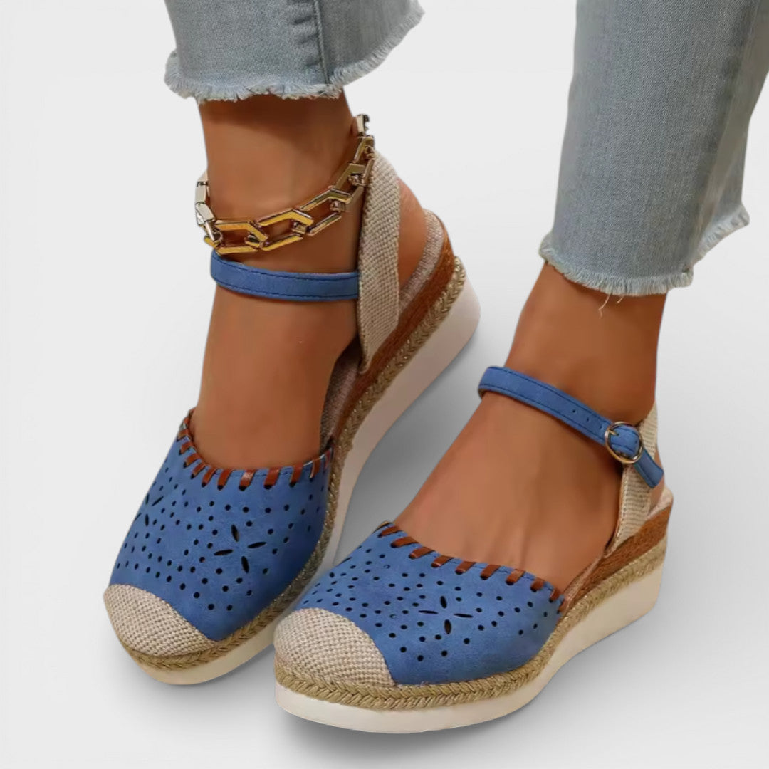 Perforated Espadrille Wedge Sandals