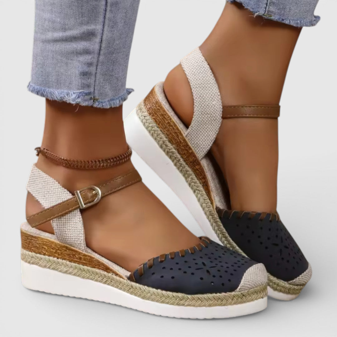 Perforated Espadrille Wedge Sandals
