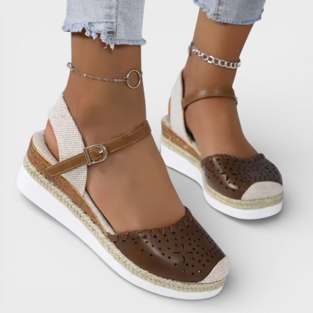 Perforated Espadrille Wedge Sandals