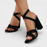 Cross Strap Block Heel Sandals