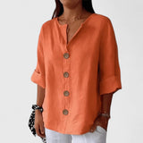 Relaxed Button Front Linen Blend Blouse