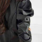 Ruched Sleeve Cropped Faux Leather Jacket