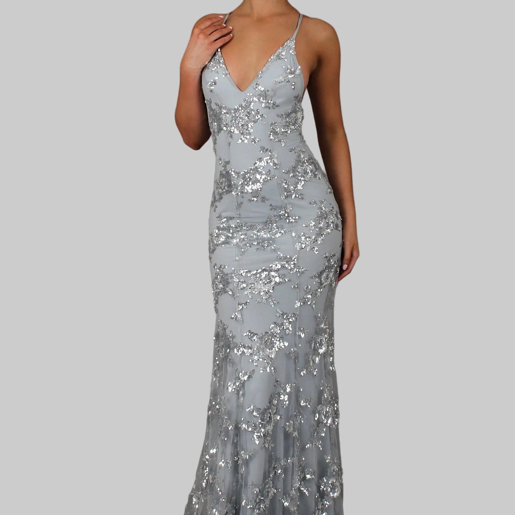 Sequin V-Neck Mermaid Maxi Dress