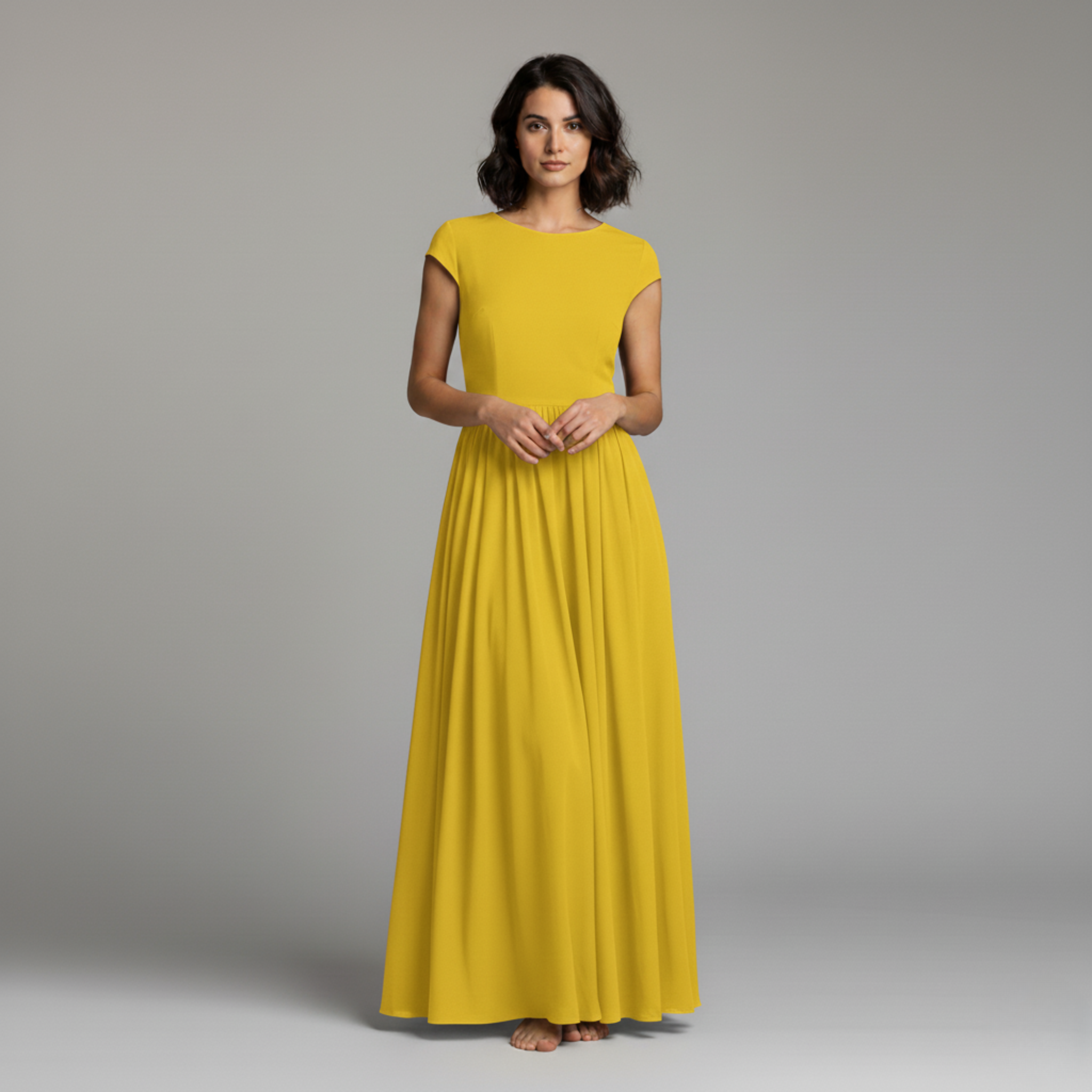 Cap Sleeve Crew Neck Maxi Dress