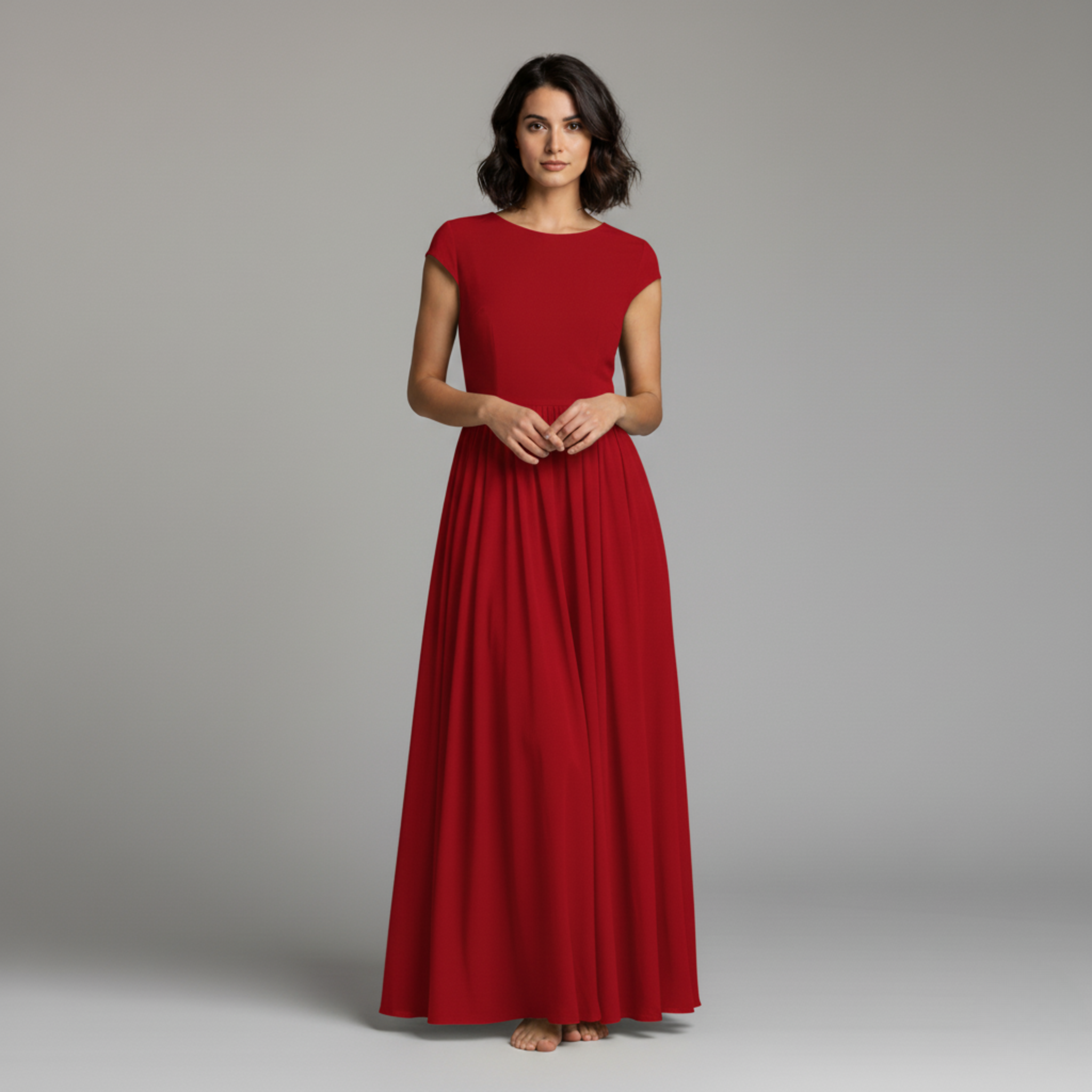 Cap Sleeve Crew Neck Maxi Dress