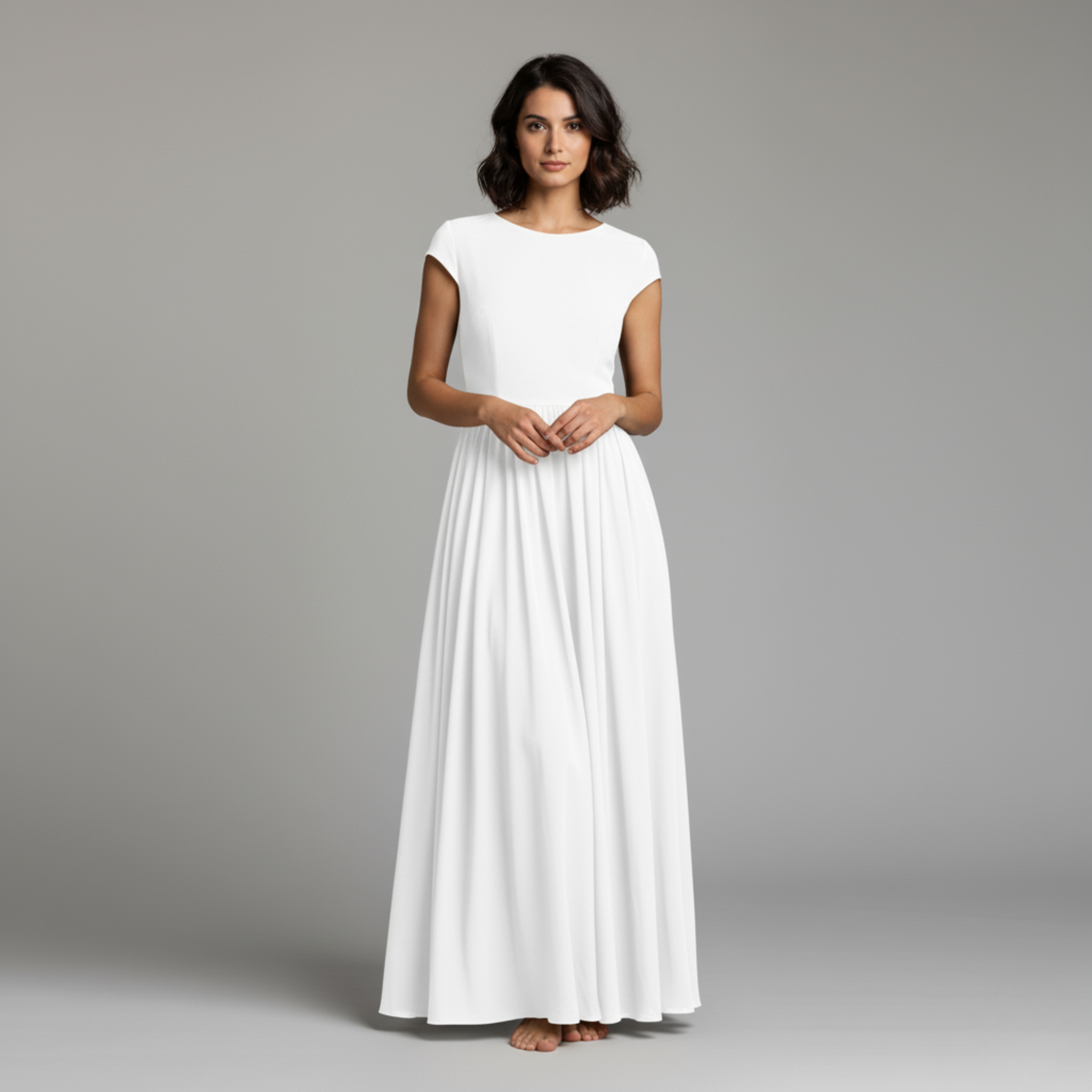 Cap Sleeve Crew Neck Maxi Dress