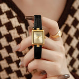 Women's Square Stainless Steel Leather Strap Watch