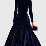 Velvet Pleated Long Sleeve Midi Dress