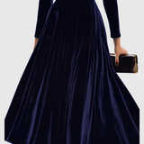 Velvet Pleated Long Sleeve Midi Dress
