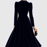 Velvet Pleated Long Sleeve Midi Dress