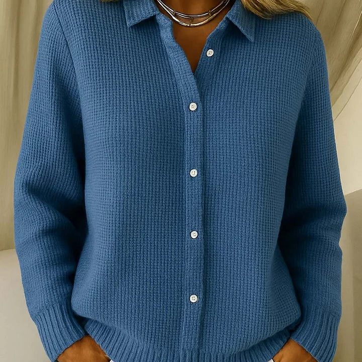 Collared Button-Up Knit Cardigan
