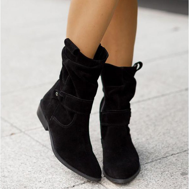 Slouch Suede Look Mid-Calf Boots