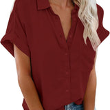 Relaxed Collared Short Sleeve Blouse