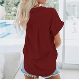 Relaxed Collared Short Sleeve Blouse