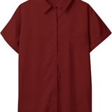 Relaxed Collared Short Sleeve Blouse