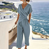 Wrap Front Short Sleeve Jumpsuit
