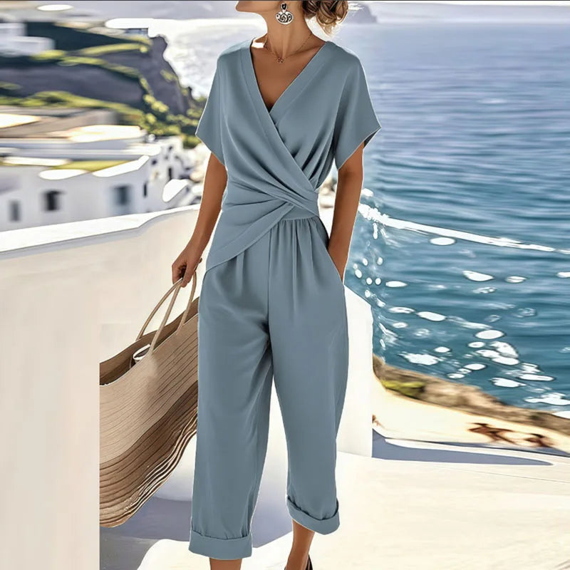 Wrap Front Short Sleeve Jumpsuit