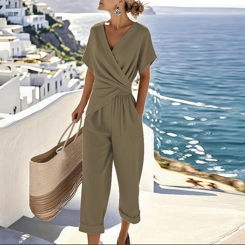 Wrap Front Short Sleeve Jumpsuit