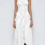 Ruffle Trim Strapless Midi Dress