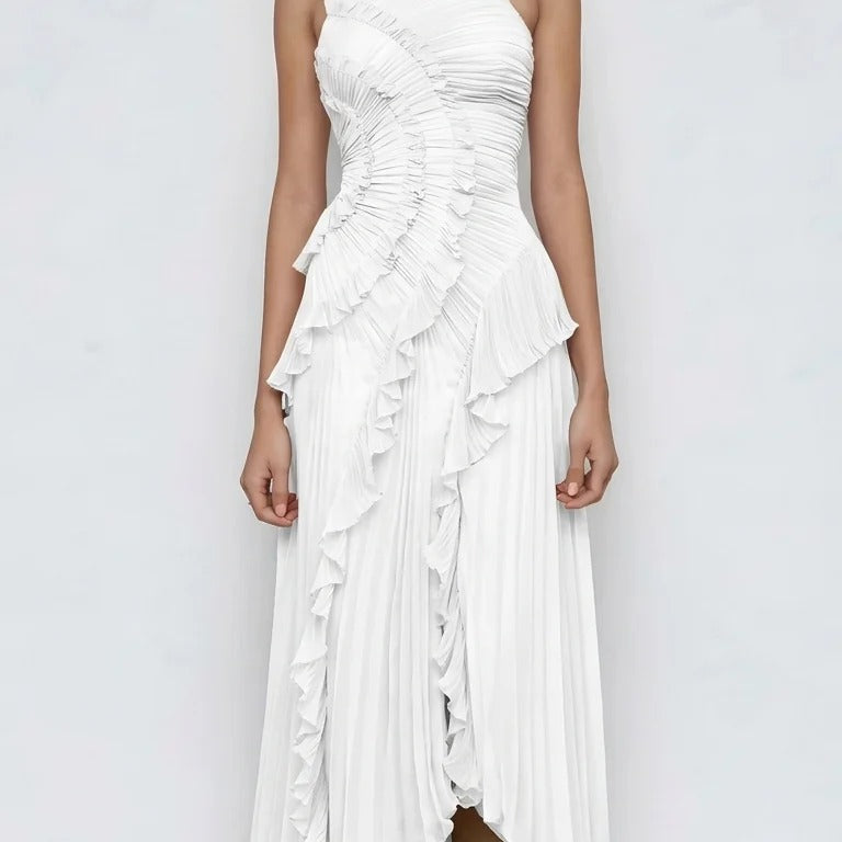 Ruffle Trim Strapless Midi Dress