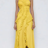 Ruffle Trim Strapless Midi Dress