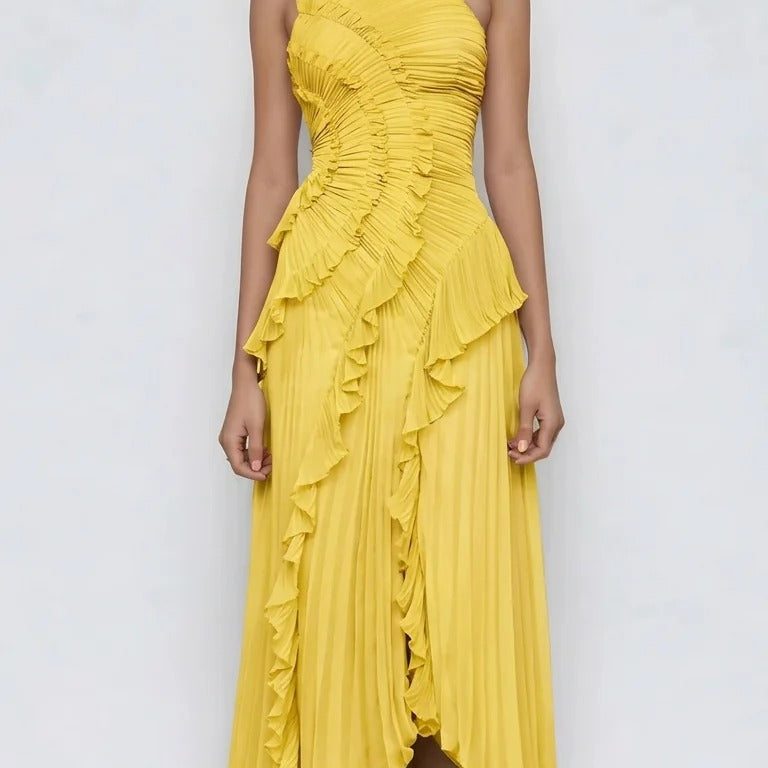 Ruffle Trim Strapless Midi Dress