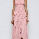Ruffle Trim Strapless Midi Dress