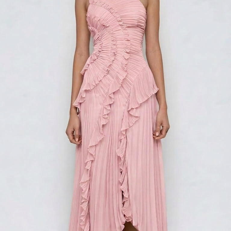 Ruffle Trim Strapless Midi Dress