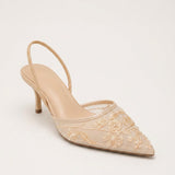 Women's Embroidered Mesh Kitten Heel Slingbacks