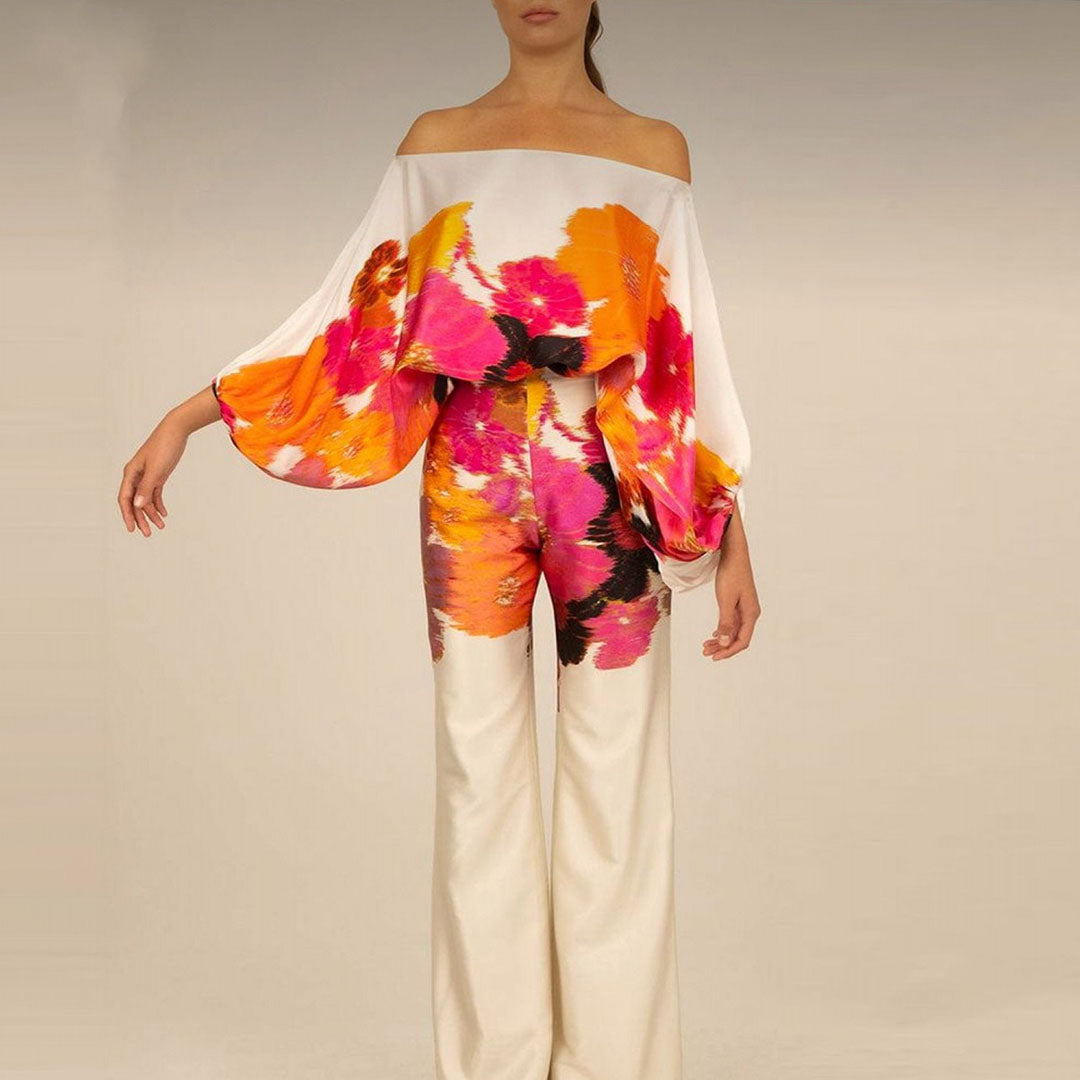 Printed One Shoulder Wide Leg Jumpsuit