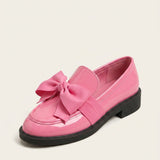 Women's Bow Detail Leather-Look Block Heel Loafers