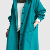 Hooded Button Front Longline Trench Coat