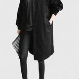 Hooded Button Front Longline Trench Coat