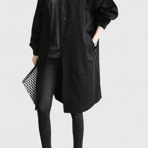 Hooded Button Front Longline Trench Coat