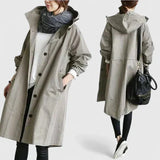 Hooded Button Front Longline Trench Coat