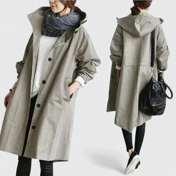 Hooded Button Front Longline Trench Coat