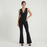 Selmira | V Neck Flared Jumpsuit Lace Detail Sleeveless