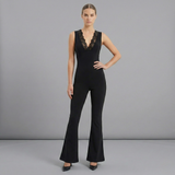 Selmira | V Neck Flared Jumpsuit Lace Detail Sleeveless
