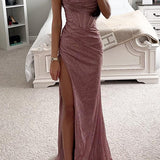 One Shoulder Split Maxi Dress