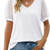 V-Neck Short Sleeve Lace Sleeve T-Shirt