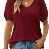 V-Neck Short Sleeve Lace Sleeve T-Shirt
