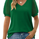 V-Neck Short Sleeve Lace Sleeve T-Shirt