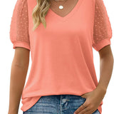 V-Neck Short Sleeve Lace Sleeve T-Shirt