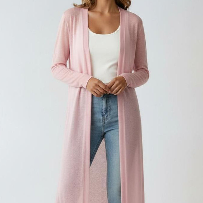Women's Long Open-Front Ribbed Knit Cardigan
