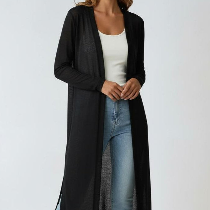 Women's Long Open-Front Ribbed Knit Cardigan