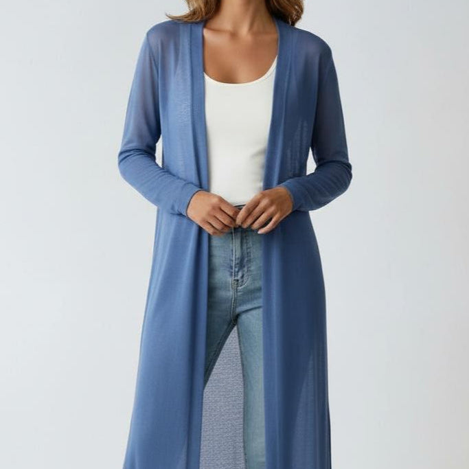 Women's Long Open-Front Ribbed Knit Cardigan