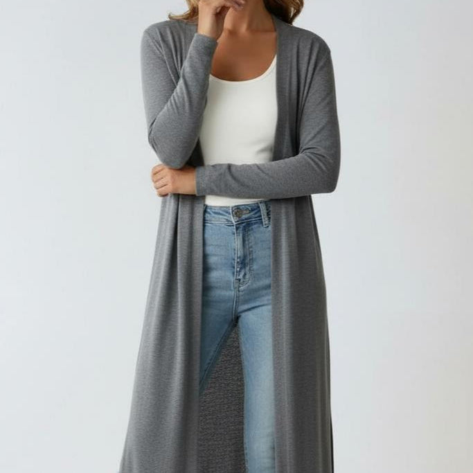 Women's Long Open-Front Ribbed Knit Cardigan