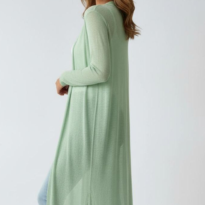 Women's Long Open-Front Ribbed Knit Cardigan