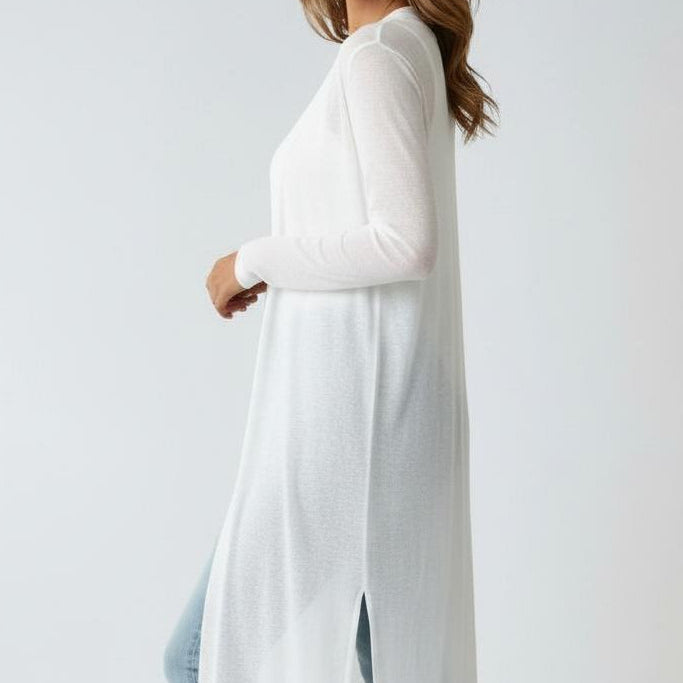 Women's Long Open-Front Ribbed Knit Cardigan
